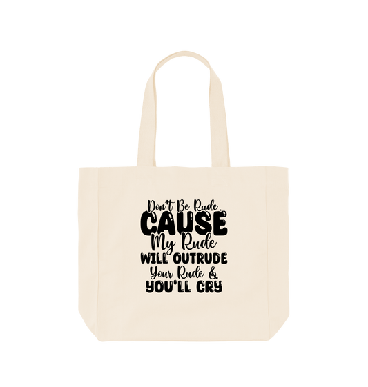 White tote bag with text design