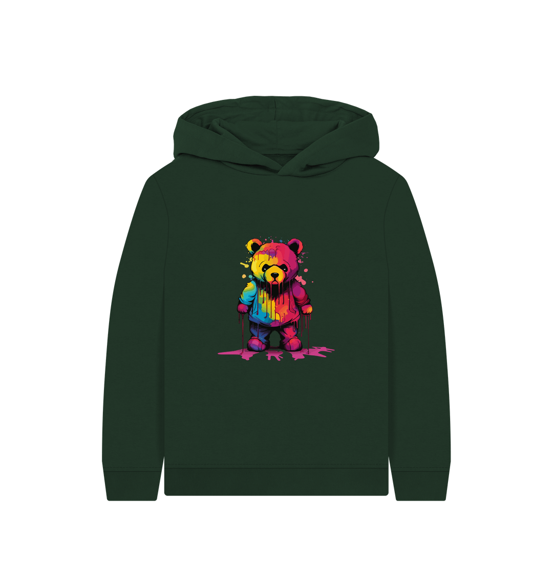 Green hoodie with colorful bear graphic