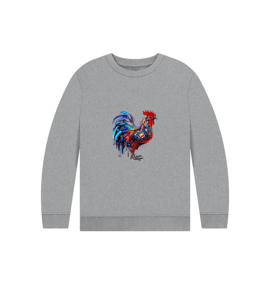 Gray sweatshirt with colorful rooster design
