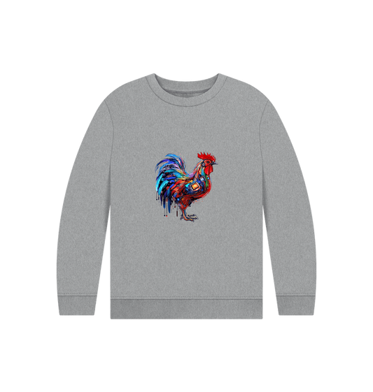 Gray sweatshirt with colorful rooster design
