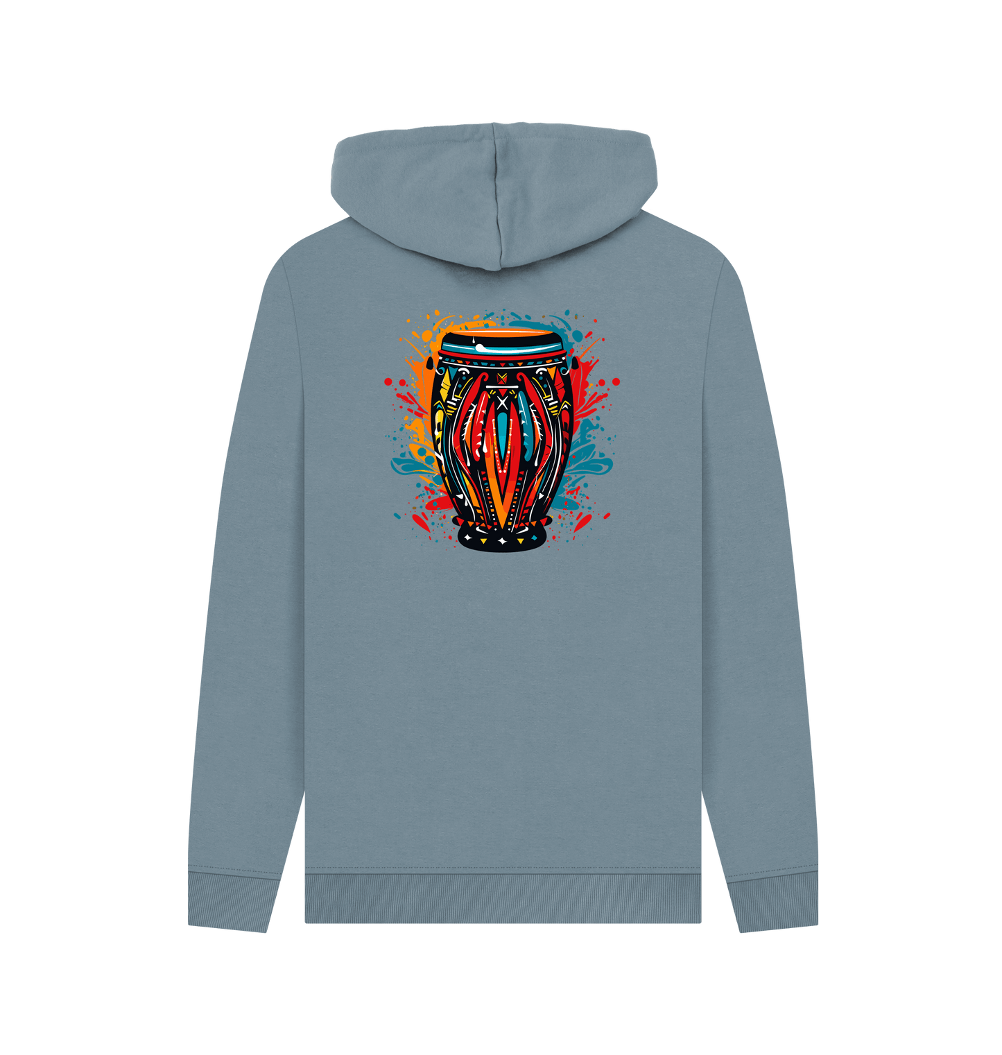 Gray hoodie with colorful drum design