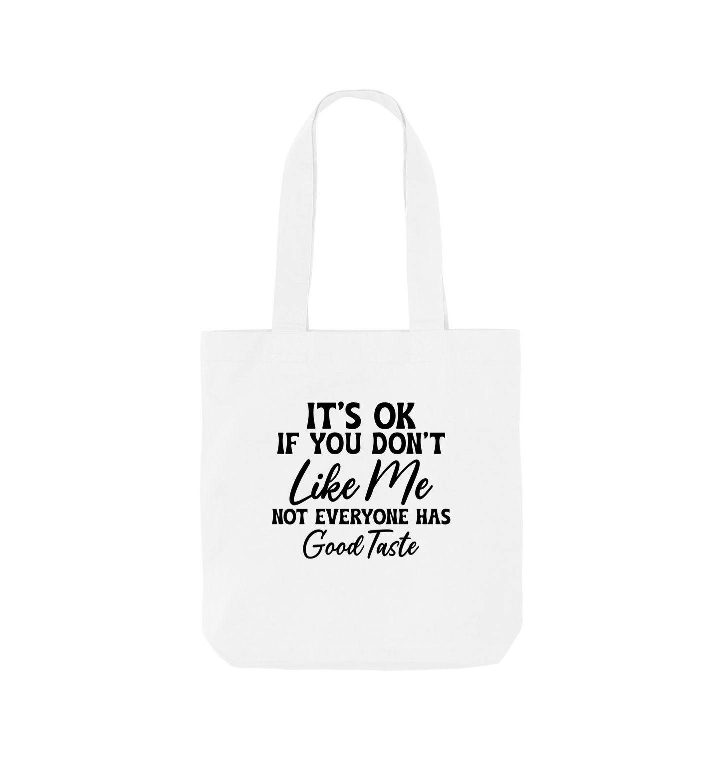White tote bag with text design