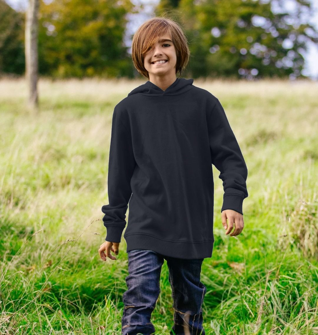 Black long-sleeve hoodie with hood (person)