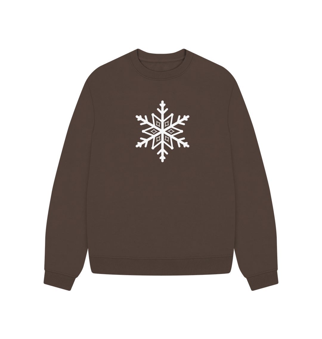 Brown sweatshirt with white snowflake design