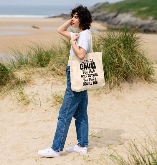 Natural cotton tote bag with text (person)