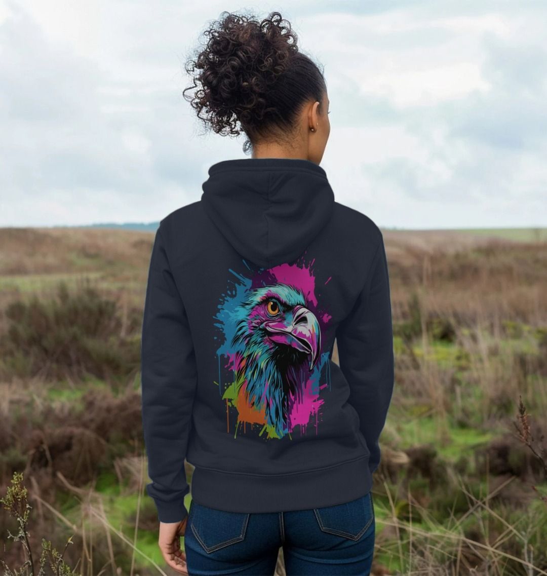 Colorful eagle graphic hoodie (person)