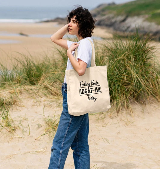Natural canvas tote bag with text (person)