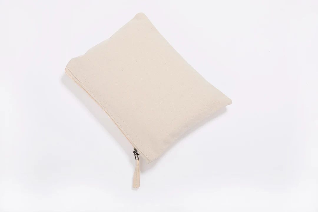 Beige canvas pouch with zipper