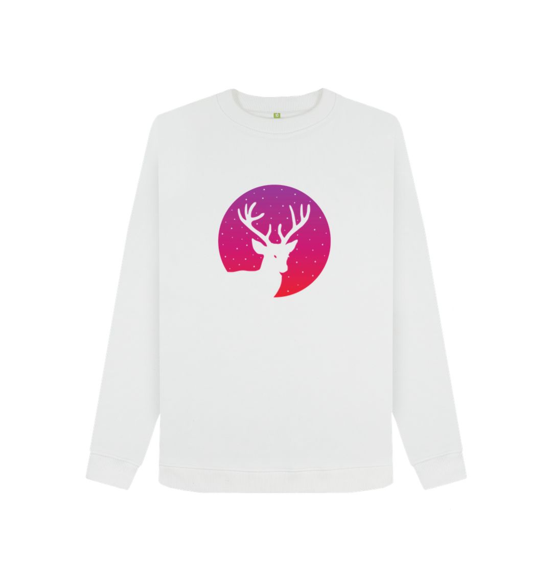 White sweatshirt with deer and moon graphic