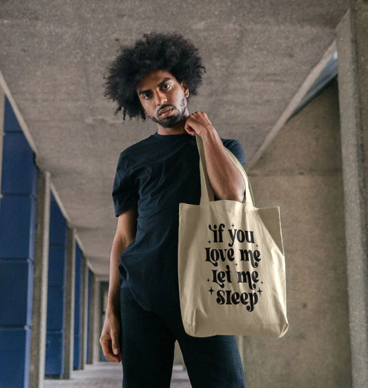 Natural canvas tote bag with text (person)