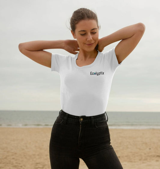 White t-shirt with "Ecolyptix" logo (person)
