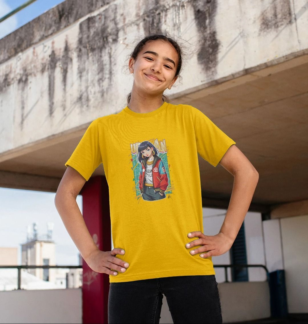 Yellow t-shirt with anime-style graphic (person)