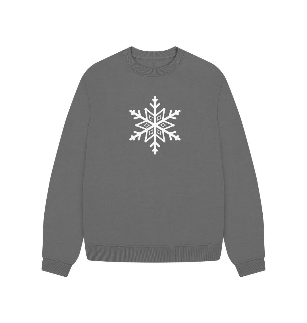 Gray sweatshirt with white snowflake design