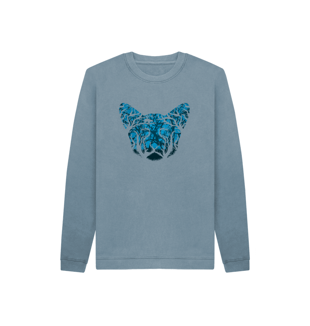 Blue sweatshirt with tree branch design