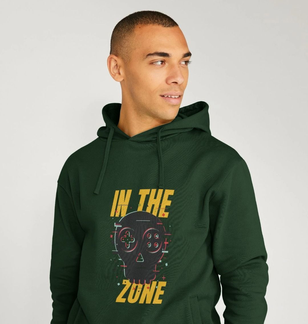 Green hoodie with "IN THE ZONE" graphic (person)