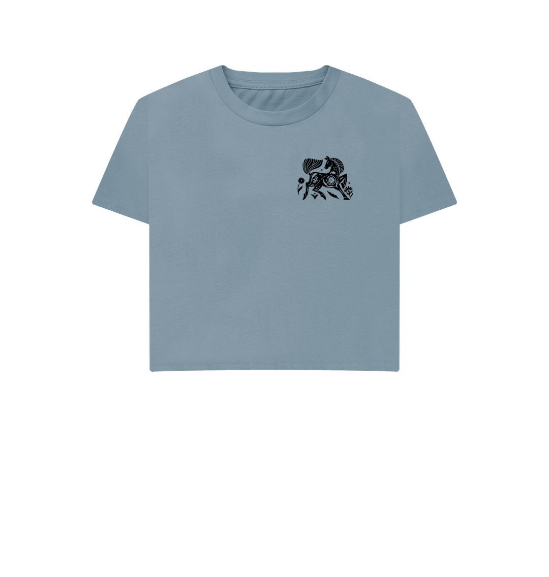 Light blue t-shirt with black horse design