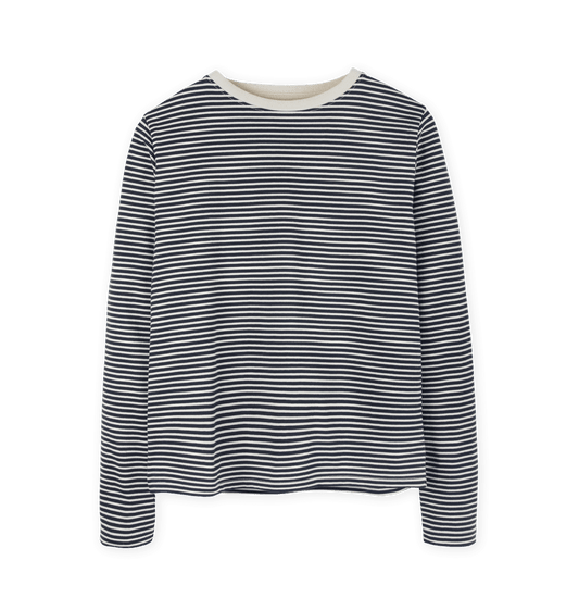 Striped long-sleeve shirt with black and white stripes