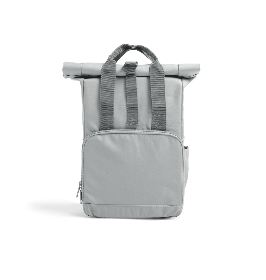 Gray backpack with roll-top closure