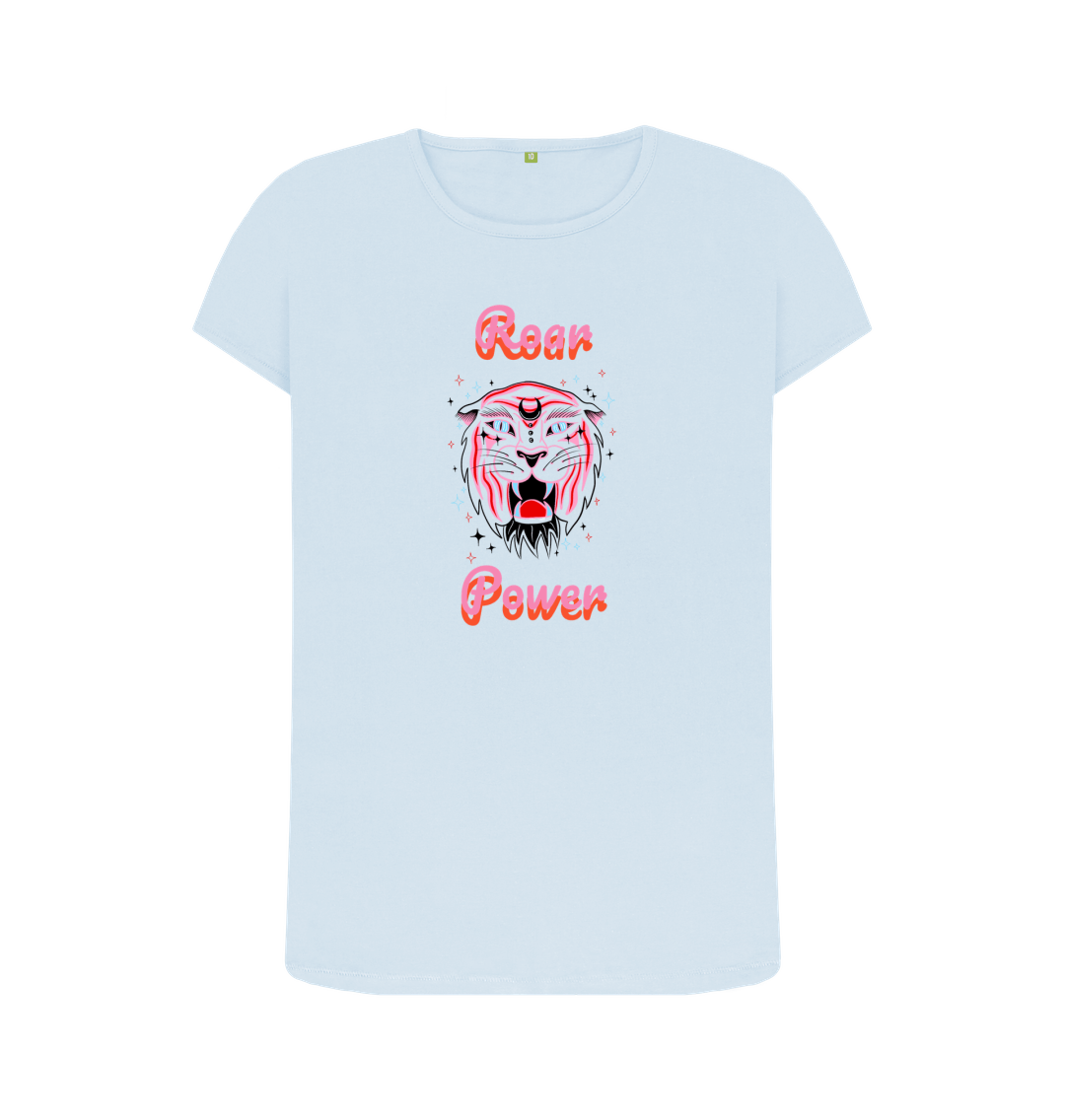 White t-shirt with tiger and "Roar Power" design