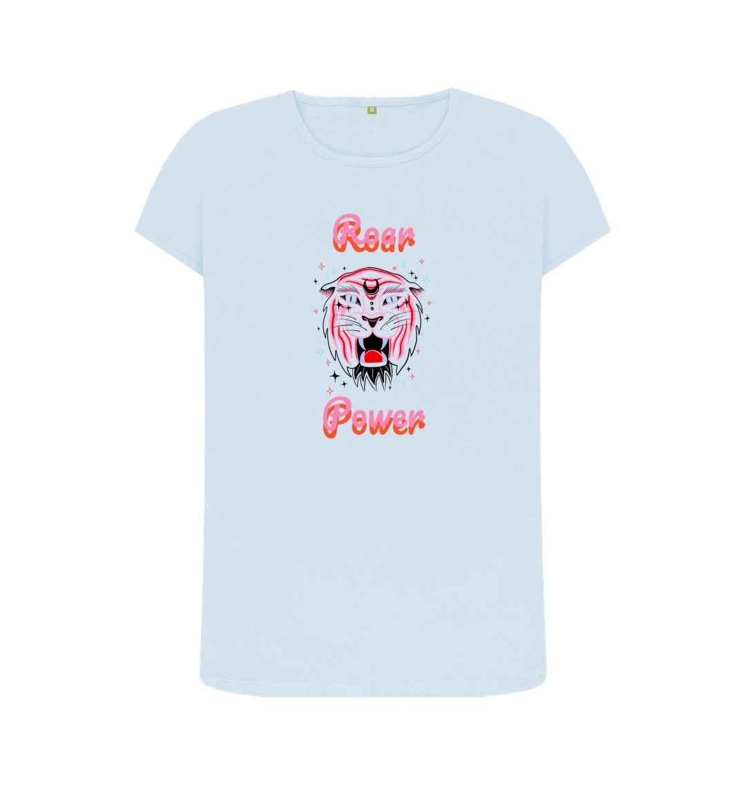Light blue t-shirt with tiger and "Roar Power" design