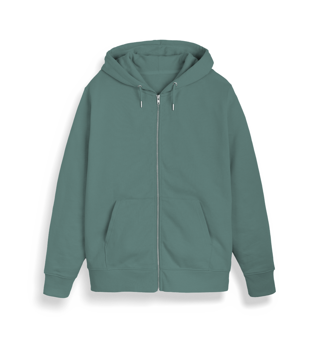 Teal zip-up hoodie with black trim