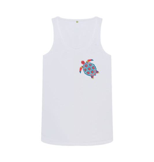 White tank top with colorful turtle design