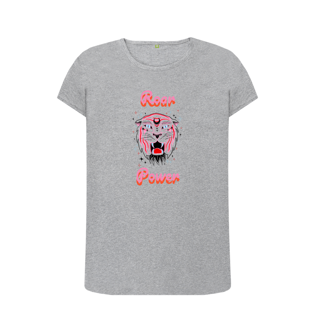 Gray t-shirt with tiger and "Roar Power" design