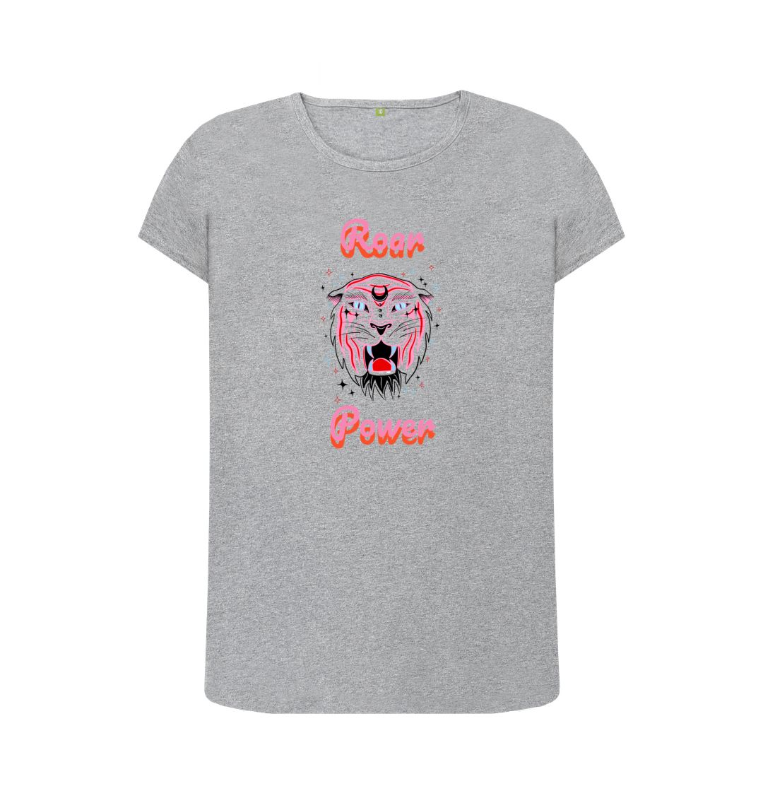Gray t-shirt with tiger and "Roar Power" design