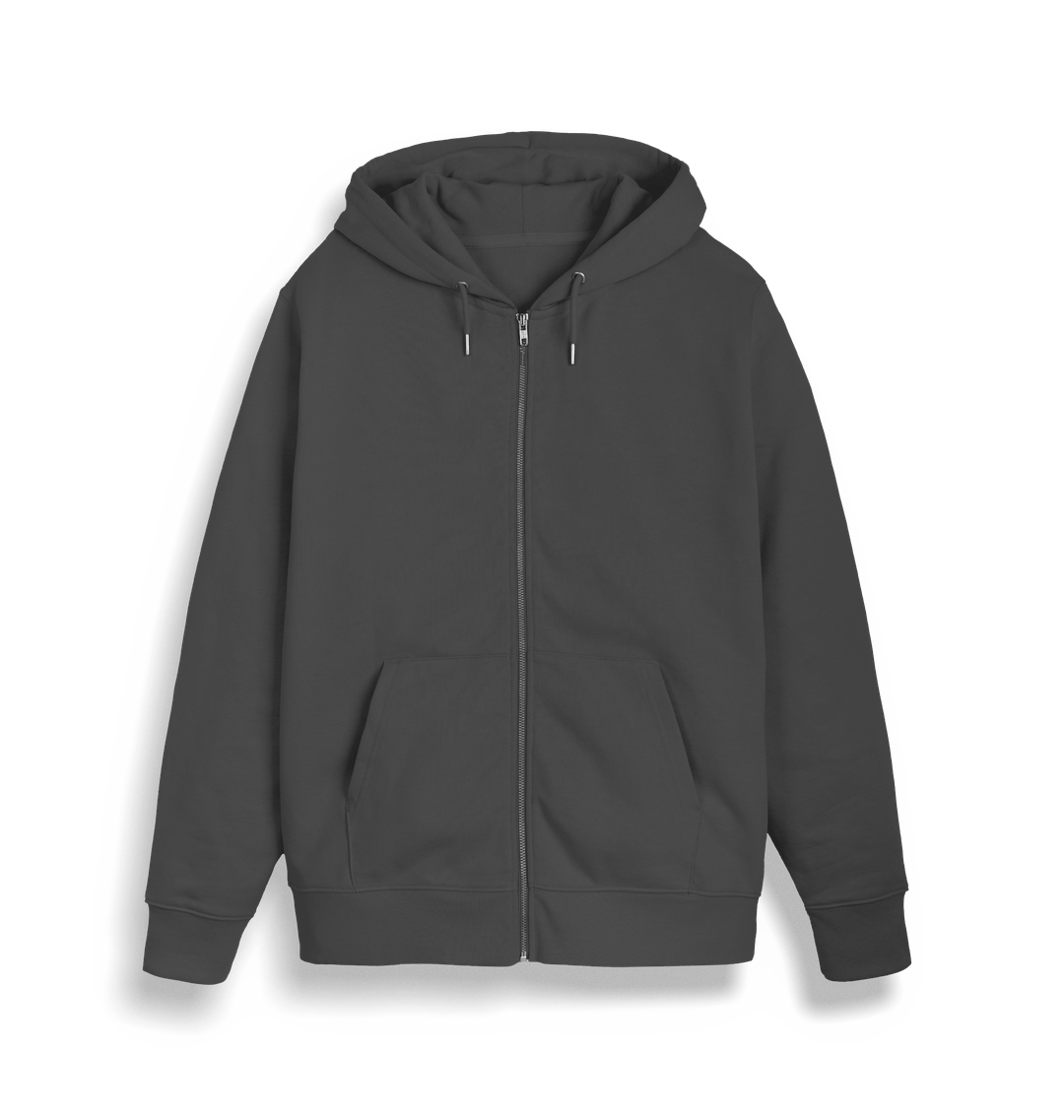 Dark gray zip-up hoodie with hood