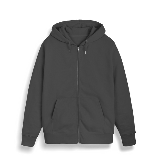 Dark gray zip-up hoodie with hood