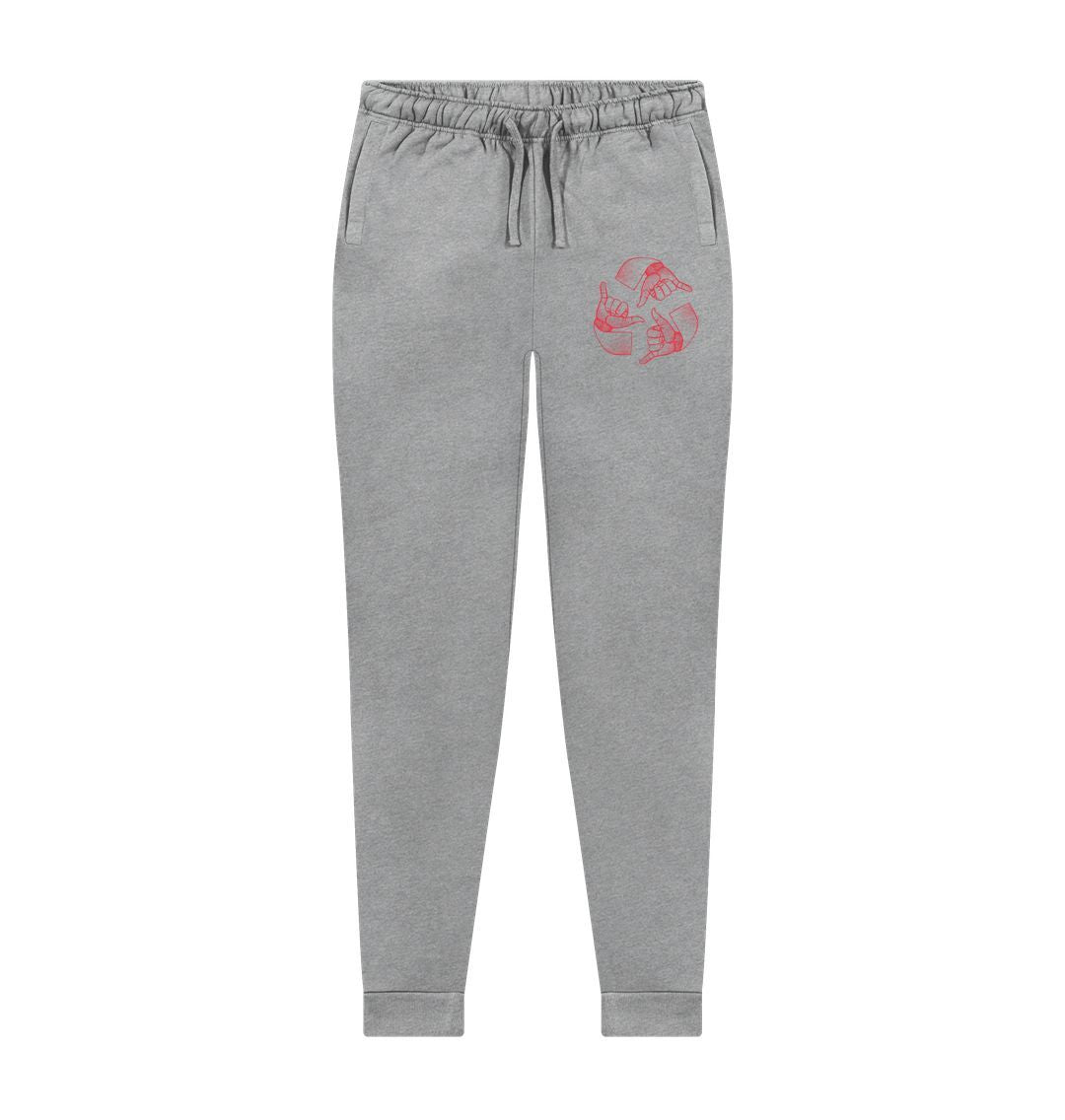 Gray sweatpants with red hand logo