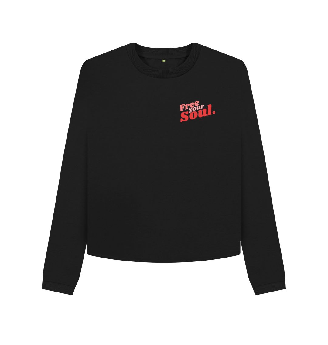 Black long-sleeved shirt with "Free Your Soul" text