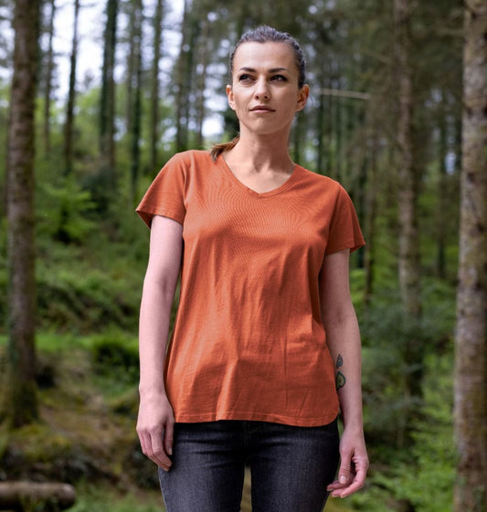 Burnt orange V-neck t-shirt (person)