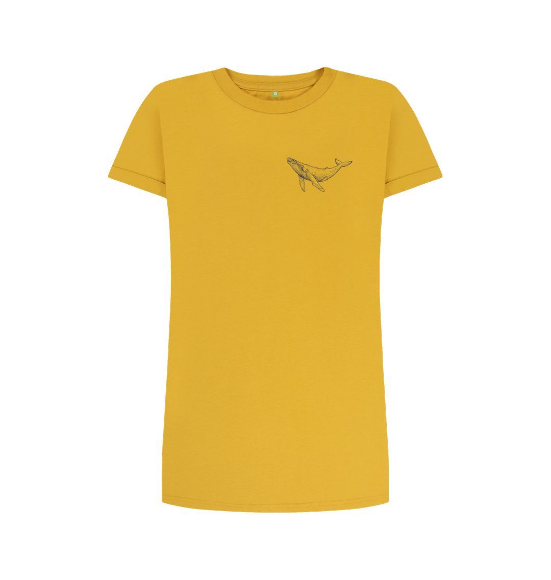 Mustard yellow t-shirt with whale graphic