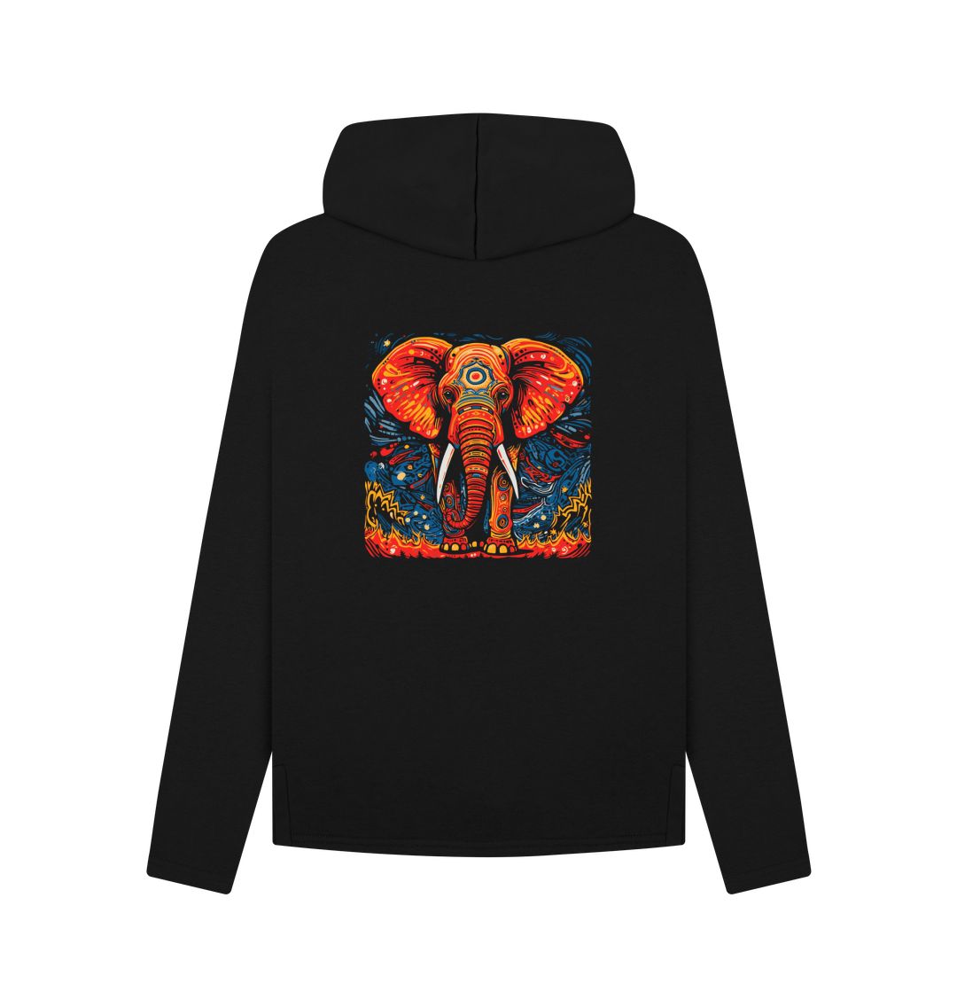 Black hoodie with colorful elephant design