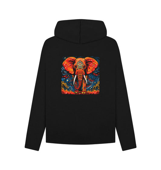 Black hoodie with colorful elephant design