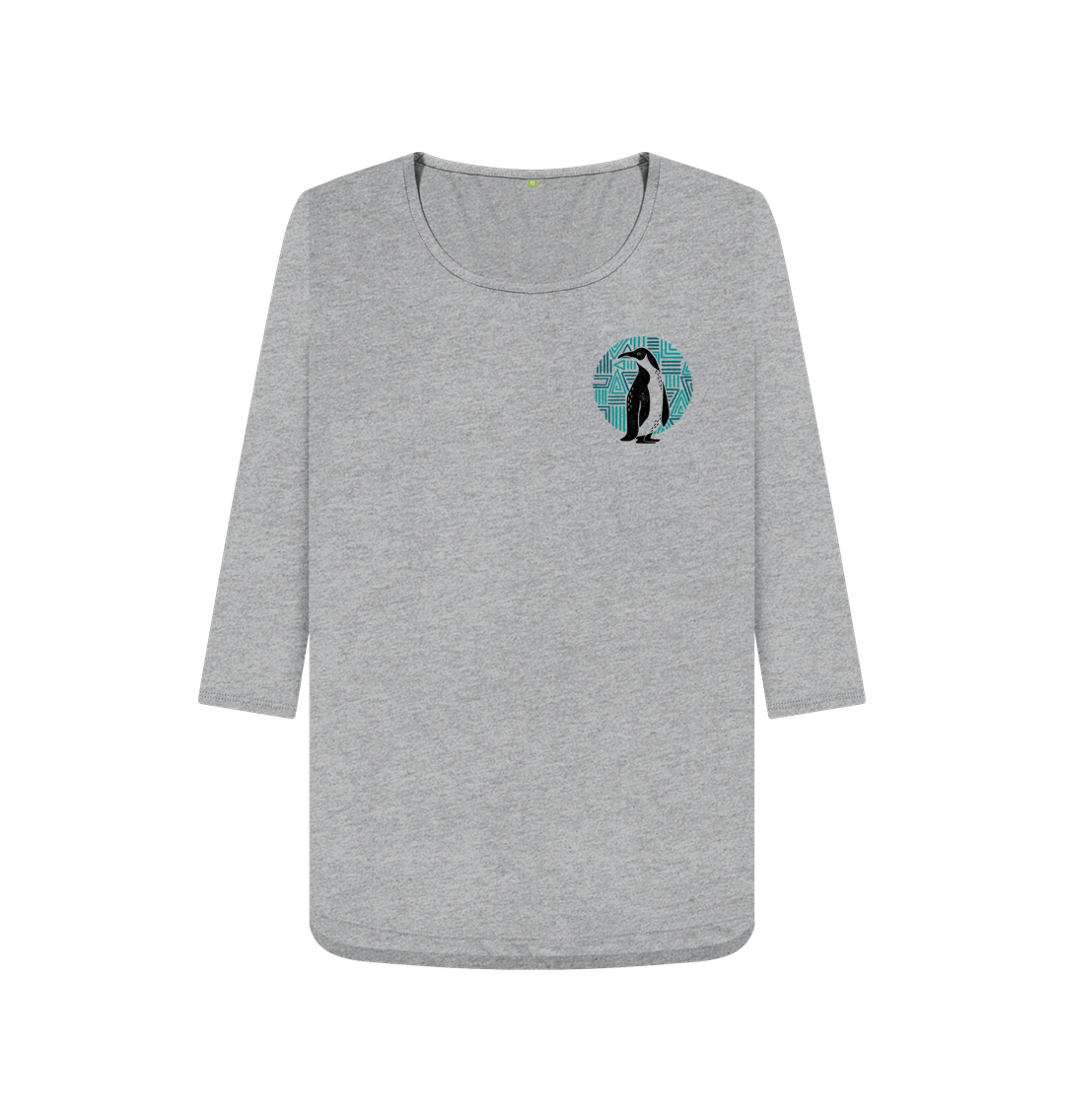 Gray long-sleeve t-shirt with penguin design