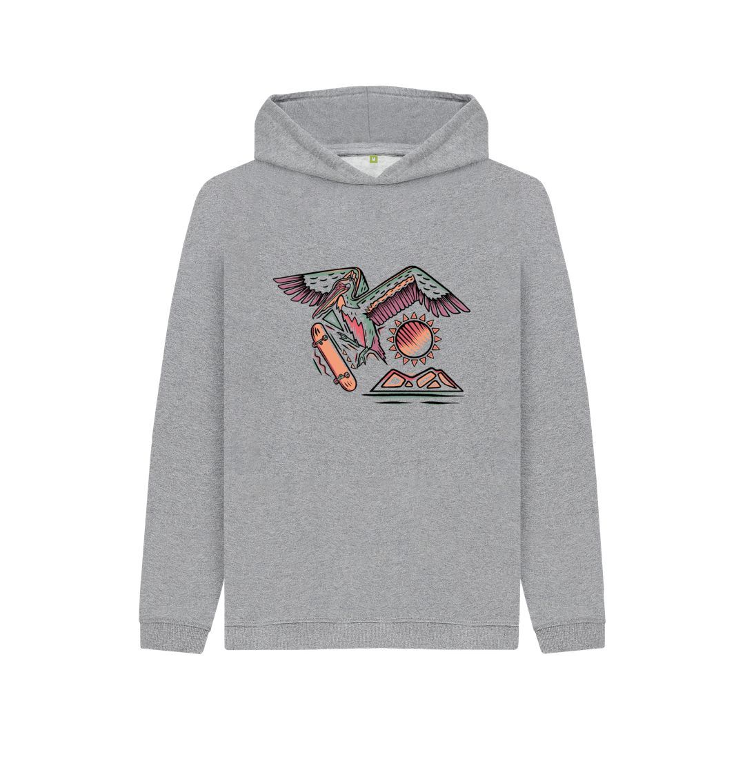 Gray hoodie with colorful bird and sun design