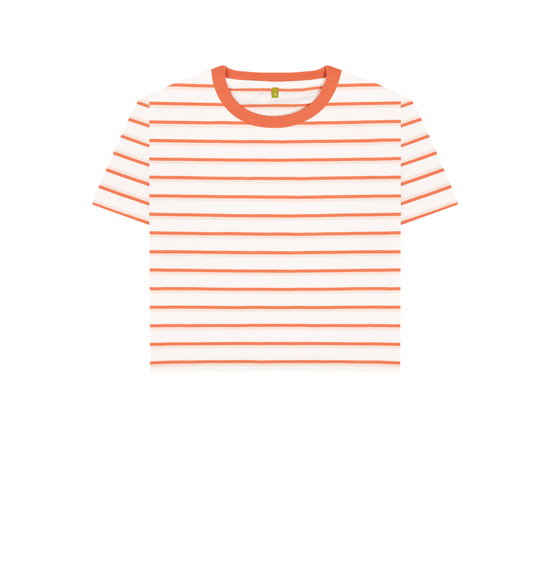 Coral Stripes Women's Striped Organic Boxy Tee
