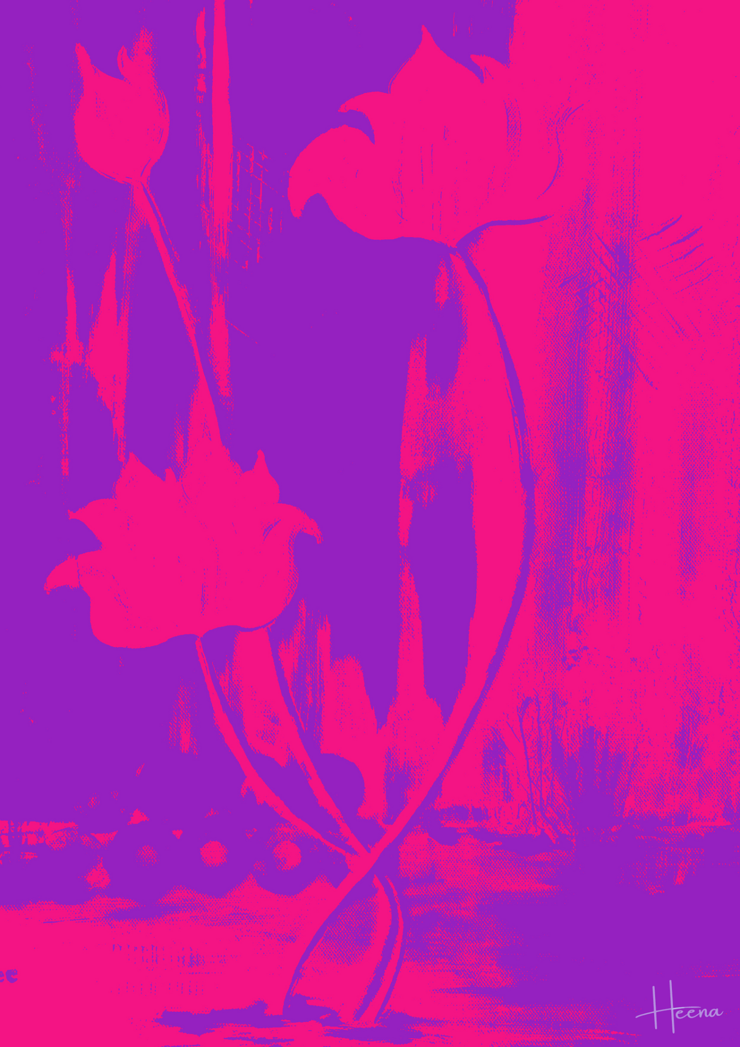 Abstract floral artwork with vibrant pink and purple hues