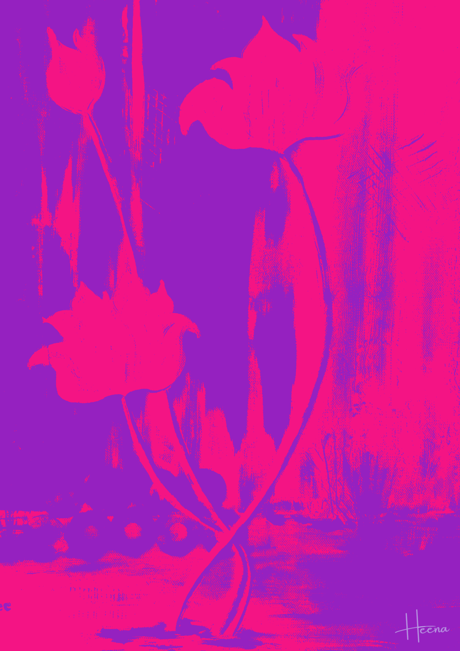 Abstract floral artwork with vibrant pink and purple hues