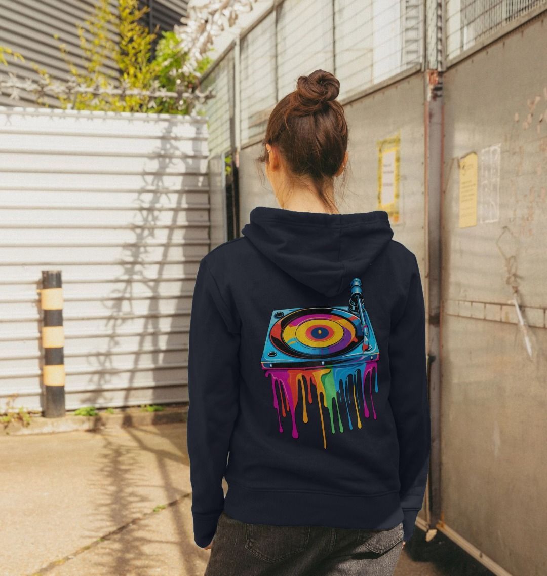 Colorful vinyl record hoodie (person)