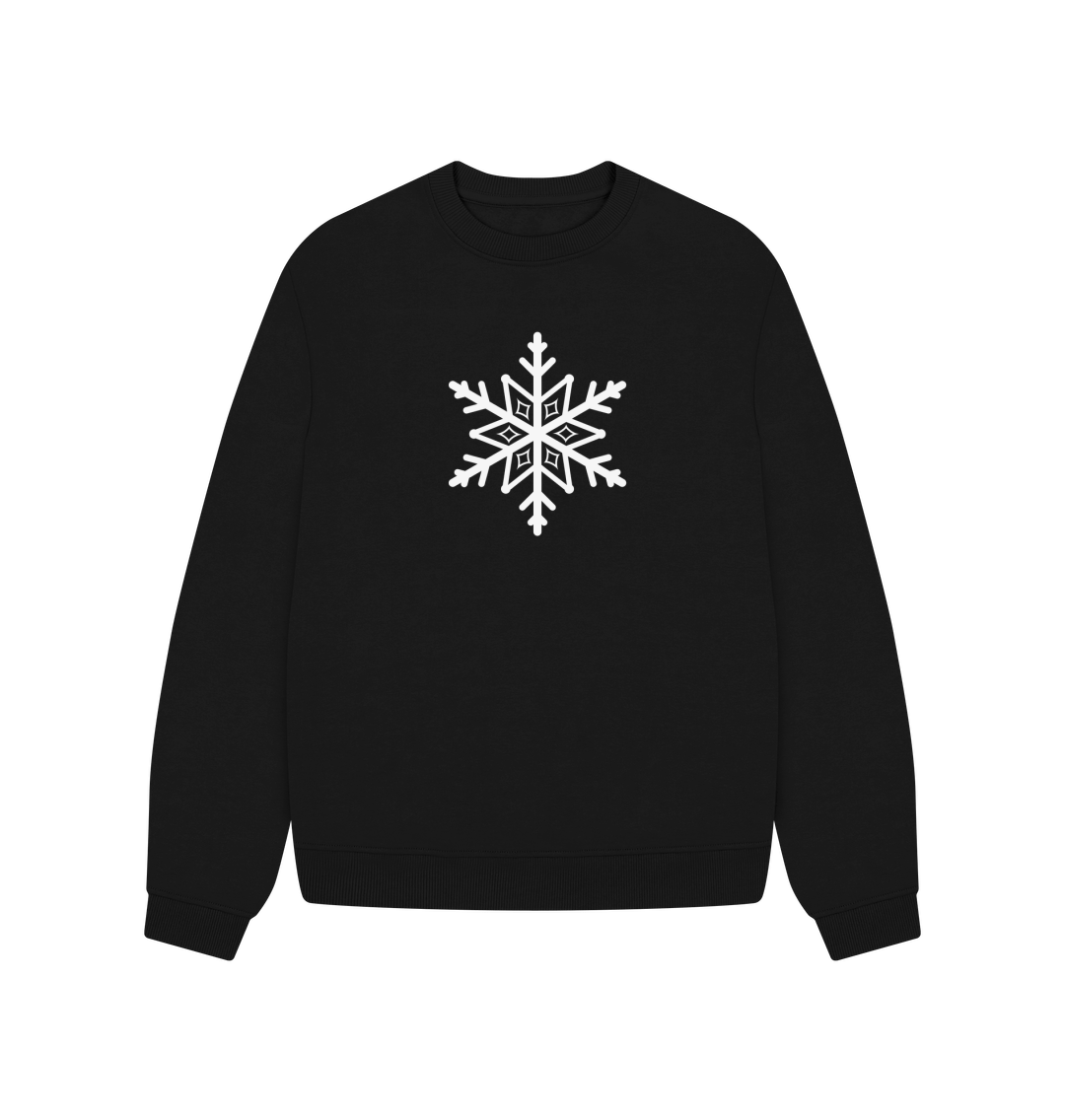 Black crewneck sweatshirt with white snowflake