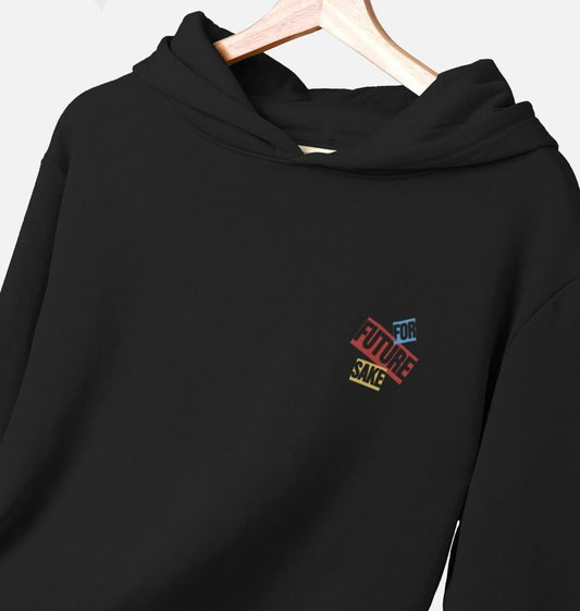 Black hoodie with "FUTURE FOR SAKE" text