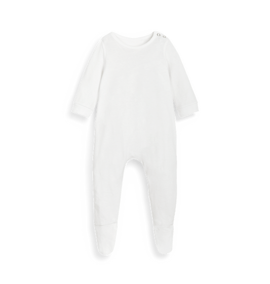 White baby onesie with black trim