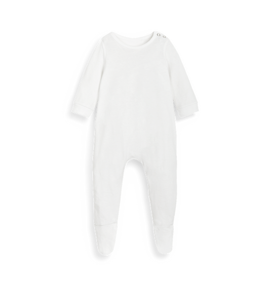 White baby onesie with black trim