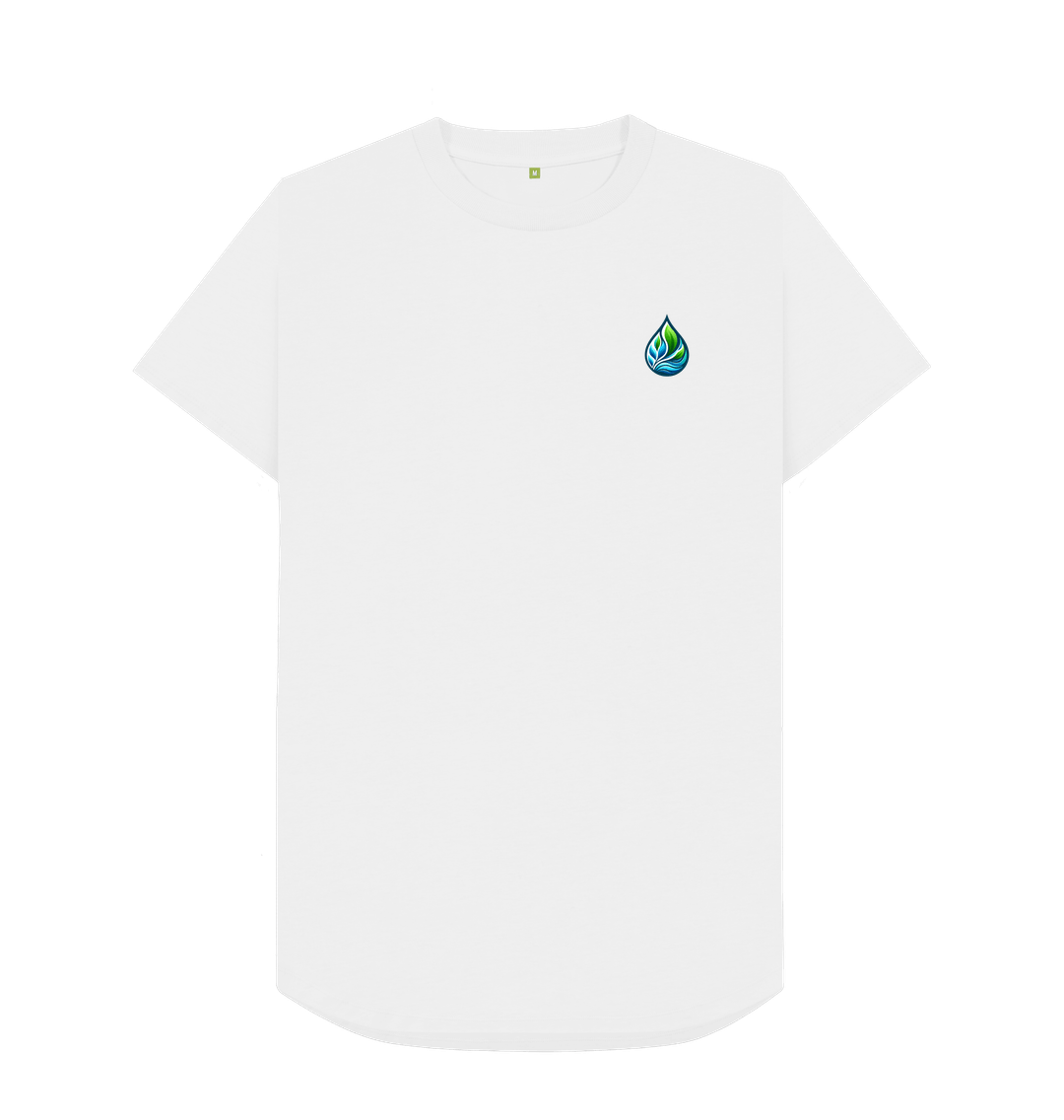 White t-shirt with small water droplet logo