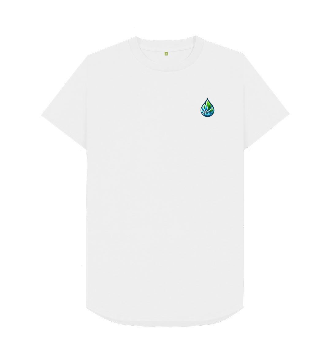 White t-shirt with small water droplet logo