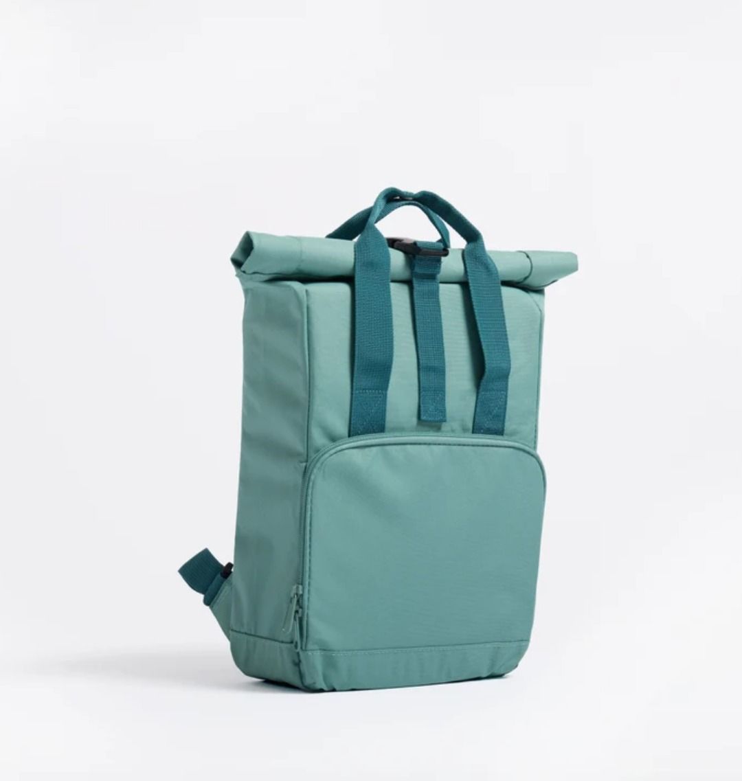 Teal roll-top backpack with adjustable straps
