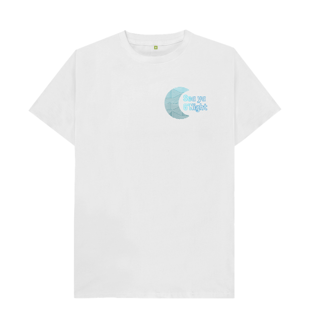 White t-shirt with "Sea ya G'Night" and crescent moon design